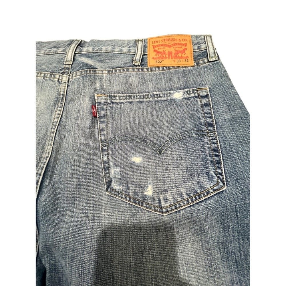 Levis 522 Jeans Mens 38x32 Blue Light Wash Distressed Ripped Denim Vintage 90's